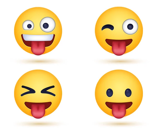 Crazy Winking Emoji Face Com Língua Emoticon Rosto Louco Emoções — Vetor de Stock