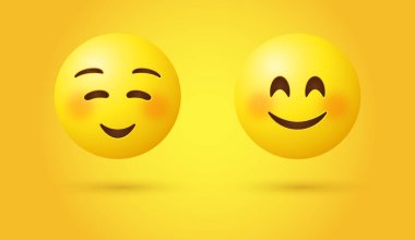 Gülümseyen Gözlü Gülen Yüz, pembe yanaklar ve kapalı gözler, sevimli ifade, sosyal medya ve ağ platformları için sarı duygu.