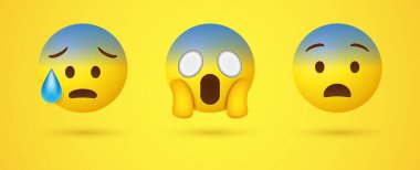 3D Emoji Surat Korku içinde Çığlık atıyor, şok olmuş ifade başını tutuyor / d Korkak Emoji Surat, Korkmuş ifade, Şaşırmış duygu / 3d Ter Yüzlü Endişeli Emoji Surat