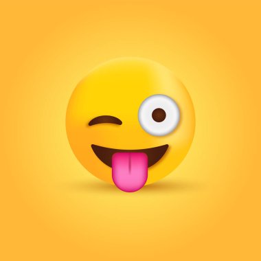 Dilli 3D göz kırpan emoji, Dili dışarı fırlamış çılgın ifade ve göz kırpan göz.