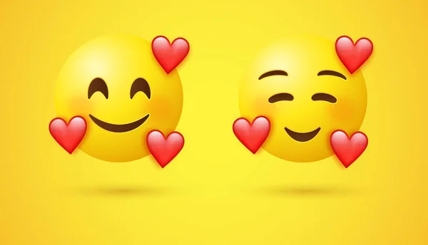 Szív Emoji Mosolygós Arc Mosolygó Szemmel Három Szívvel Love Face — Stock Vector