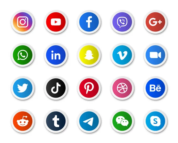 Las Redes Sociales Pegatinas Iconos Botones Logotipos Facebook Twitter Instagram — Vector de stock