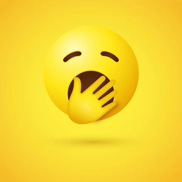 Bocejando Emoji Rosto Com Olhos Fechados Uma Mão Sobre Boca —  Vetores de Stock