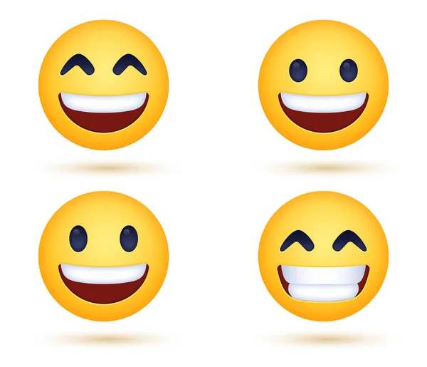 Ακτινοβολούν Χαμογελώντας Emoji Πρόσωπο Χαμογελαστά Μάτια Χαμογελώντας Πρόσωπο Ανοιχτό Στόμα — Διανυσματικό Αρχείο