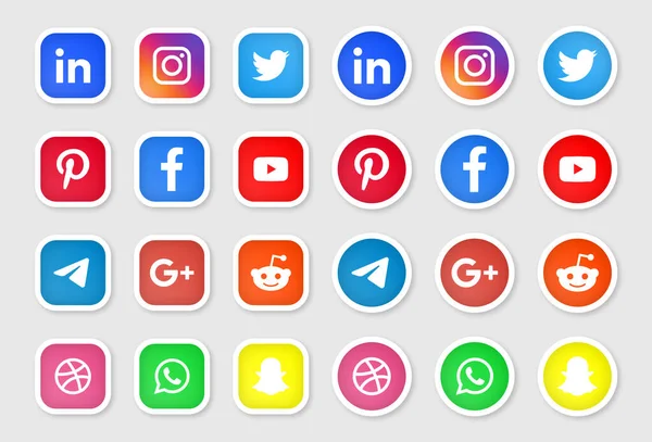 Sociální Média Ikony Loga Nálepky Facebook Twitter Instagram Pinterest Snapchat — Stockový vektor