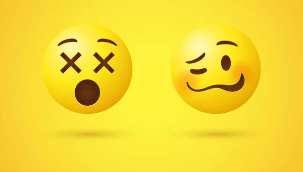 Cara Emoji Mareada Borracha Con Ojos Irregulares Boca Ondulada Emoticono — Vector de stock