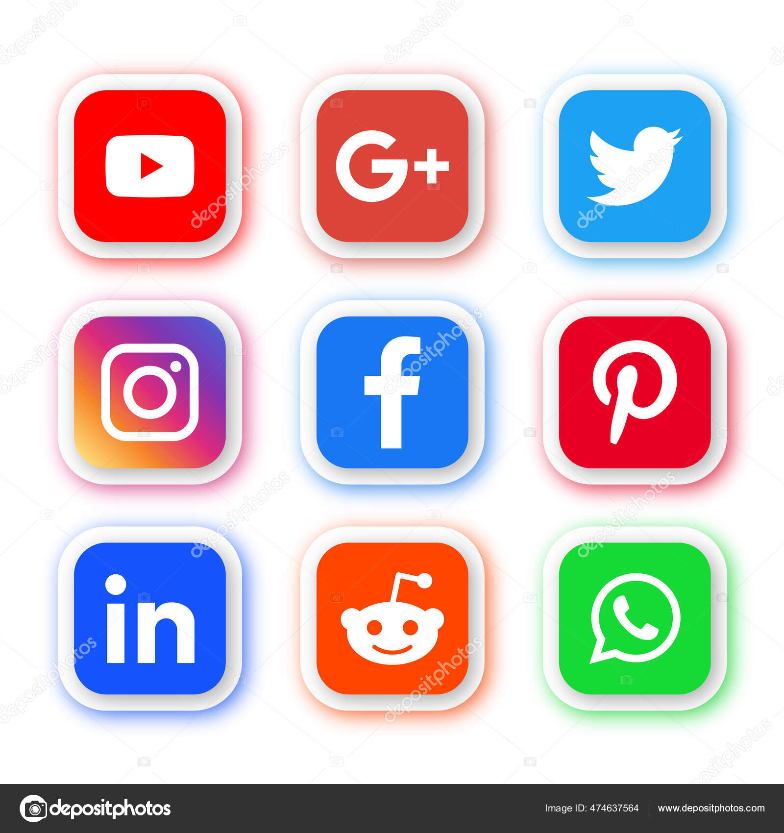 Buttons Sign in with Google, Facebook,  Apple,Twitter,Microsoft,GitHub,Reddit,LinkedIn,Instagram,Pinterest,Dribbble,Spotify.Authenticate  User Login with.Vector Stock Vector