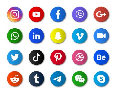 Sosyal medya simgeleri logoları, facebook, twitter, instagram, youtube, google +, telegram, reddit, dribbble, vimeo, snapchat, linkedin, Whatsapp, tiktok, pinterest, behance, Messenger simgesi