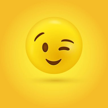 3D göz kırpan emoji yüz, hafif gülücük göz kırpan ifade bir gözünü kapattı.
