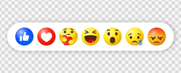 Sociala Medier Emojis Facebook Reaktioner Emoticon Samtidigt Kramas Med Omsorg — Stock vektor