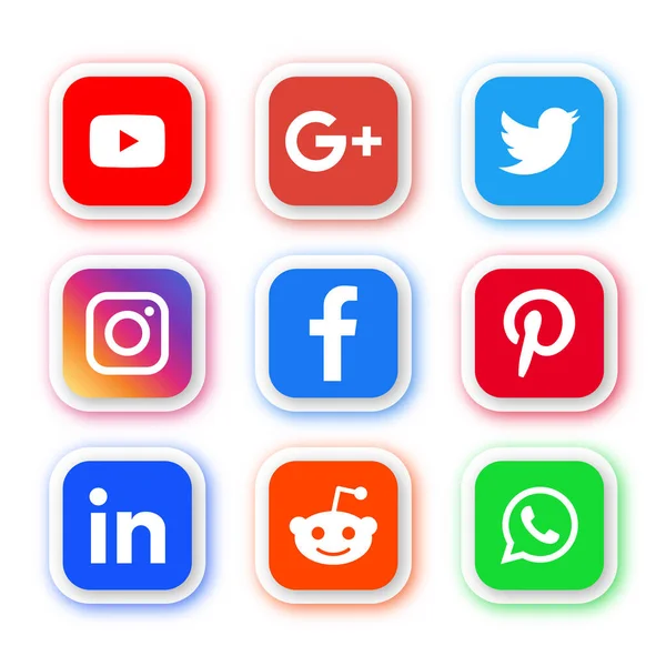 Social Media Icons Buttons Facebook Twitter Instagram Pinterest Whatsapp Reddit — Archivo Imágenes Vectoriales