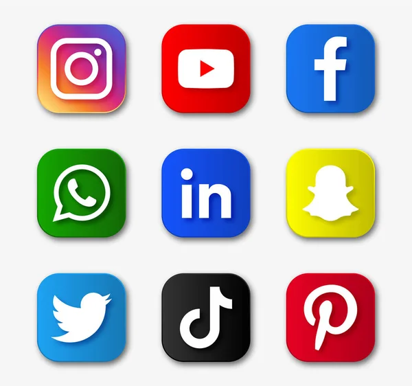 Iconos Populares Redes Sociales Logotipos Botones Cuadrado Facebook Twitter Instagram — Archivo Imágenes Vectoriales