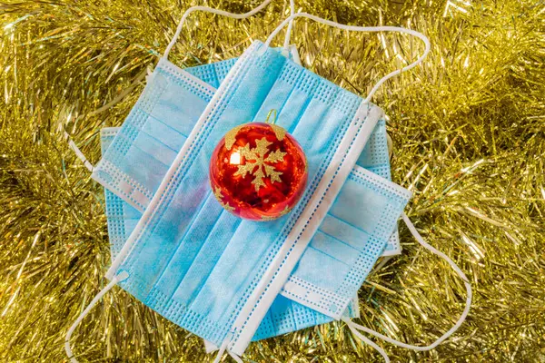 Golden Wreath Christmas Background Christmas Balls Flowers — Stock Photo, Image