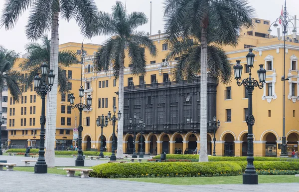 Praça Principal Lima Vazia Durante Tempos Pandêmicos Vista Catedral Lima — Fotografia de Stock