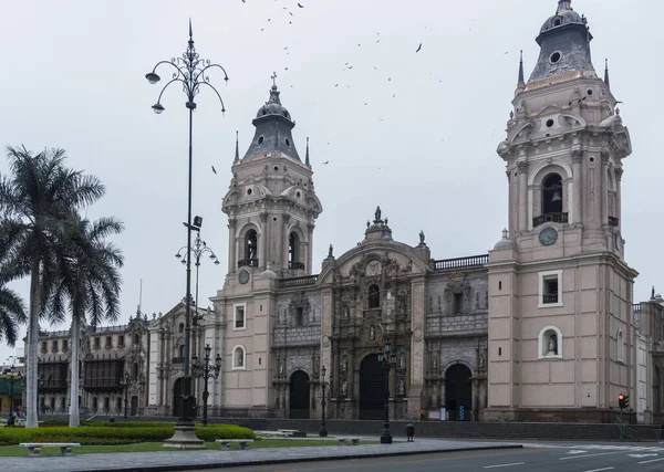 Lima Main Square Empty Pandemic Times View Lima Cathedral Archbishop 图库图片