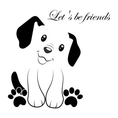 Beyaz arka planda siyah kulaklı köpek yavrusu çizimi soyutlaması