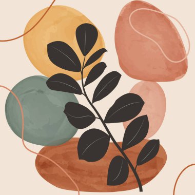 Moda suluboya minimalist vektör çizimi soyut kompozisyon olarak Zomioculcas dalı, modern duvar sanatı posteri için ideal, minimal iç tasarım