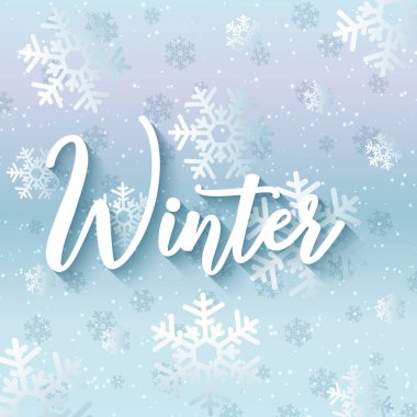 Kar taneleri ve yazıtlı bir kart için kış arkaplanı. Vektör illüstrasyonu.