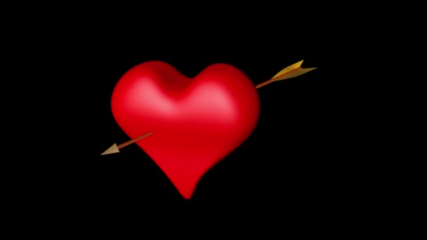红色的心被箭刺穿了 箭开始跳动 — 图库视频影像