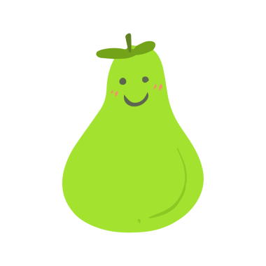 Şirin Yeşil Armut Meyve Karakteri El Çizimi Yemek Çizimi