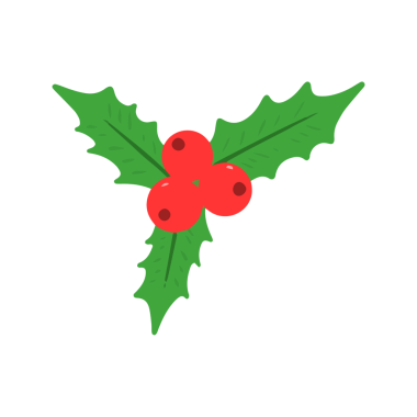 Şirin Noel Holly Yaprakları ve Kırmızı Böğürtlen İllüstrasyonu