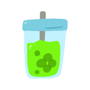 Şirin El Çizimi Yeşil Boba Baloncuk Çay İllüstrasyonu Menü Tasarımı Minimalist Clipart