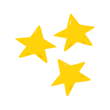 Üç Basit Sarı El Çizimi Yıldızlar Kümesi