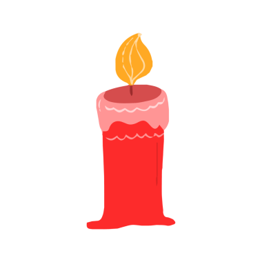 Kırmızı Sütun Noel Mumu Yanan El Çizimi