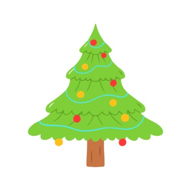 Mavi İplikler ve Renkli Süslerle Neşeli Noel Ağacı Resimleri