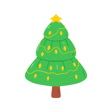 Yuvarlak Noel Ağacı İllüstrasyonu Sarı İp Işıkları ve Yıldız Toplayıcı