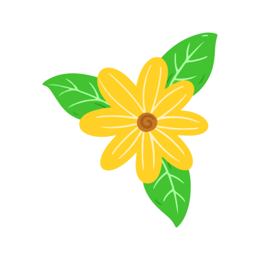 El Çizimi Sarı Çiçek ve Yapraklar Çizimi