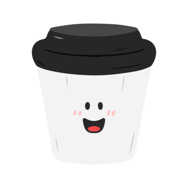 Tek kullanımlık şirin kahve fincanı çizgi film maskotu.