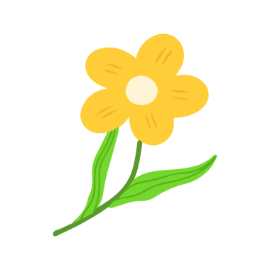 Sarı çiçekli bahar çiçekleri. Düz doğa çizimleri.