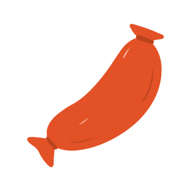 Tek Kırmızı Pişirilmiş Sosis Basit Çizim