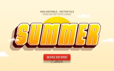 Parlak yaz karikatür metin efekti, eğlenceli, eğlenceli ve renkli tasarım projeleri için düzenlenebilir 3D tipografi