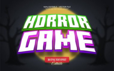 Korkunç korku oyunu 3D metin efekti düzenlenebilir, ürkütücü başlıklar, karanlık posterler ve Cadılar Bayramı tasarımı için mükemmel.