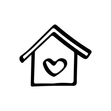 Kalp şeklinde elle çizilmiş ev simgesi