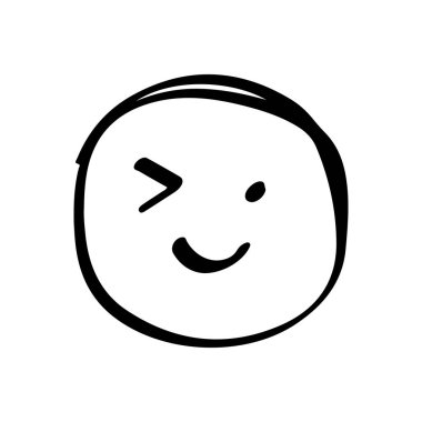 Göz Kırpan Yüz Gülümseyen Emoji Doodle Çizgi Sanatı