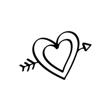 Ok Eros Aşk Sembollü El Çizimi Kalp