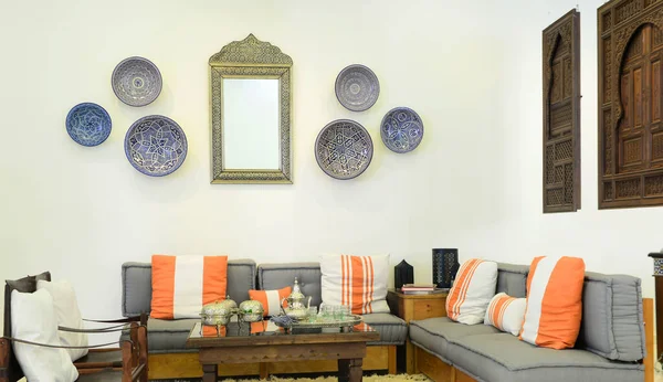 Intérieur Une Chambre Décorée Orientale Style Marocain Dans Salon Style — Photo