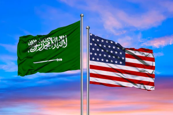 Ilustración Estados Unidos América Arabia Saudita Las Banderas Ondean Cielo — Foto de Stock