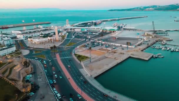 Marocko Flygfoto Över Staden Tanger Panoramautsikt Över Staden Tanger Kvalitet — Stockvideo