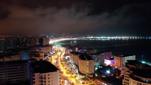 Tangersi Maroko Nocny Widok Panoramiczny Miasto Tangier Kornisz Mandaryński — Wideo stockowe