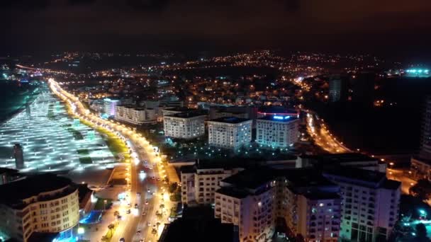 Танжер Марокко Нічний Панорамний Вид Місто Танжер Корніш Танжера — стокове відео