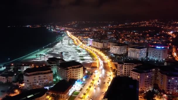 Tangersi Maroko Nocny Widok Panoramiczny Miasto Tangier Kornisz Mandaryński — Wideo stockowe