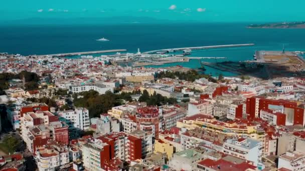 Maroko Widok Lotu Ptaka Miasto Tangier Panoramiczny Widok Miasto Tangier — Wideo stockowe