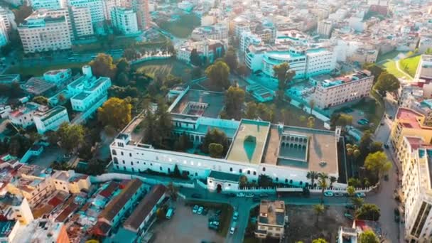 モロッコ タンジェ市の空中ビュー タンジェ市のパノラマビュー — ストック動画