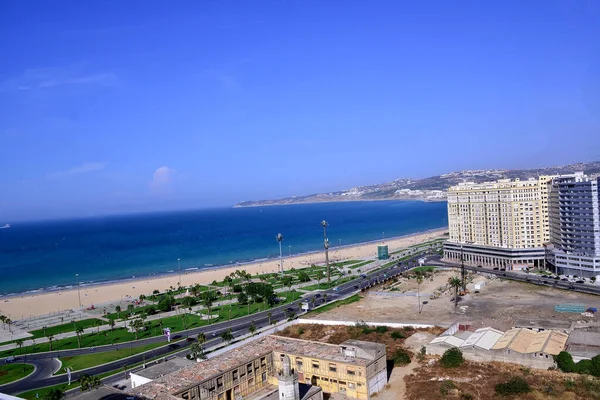 Moderne Marokkanische Architektur Mit Panoramablick Auf Deich Und Strand Tanger — Stockfoto