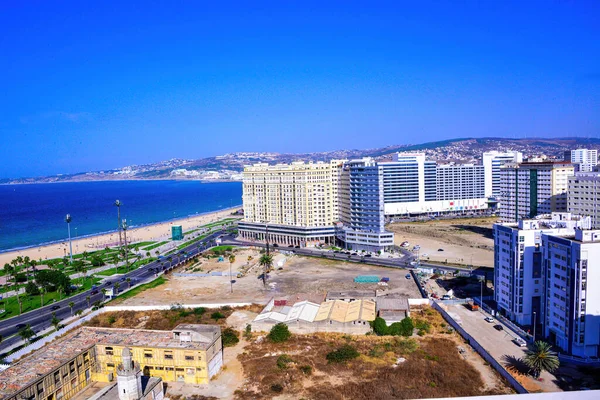 Moderne Marokkanische Architektur Mit Panoramablick Auf Deich Und Strand Tanger — Stockfoto