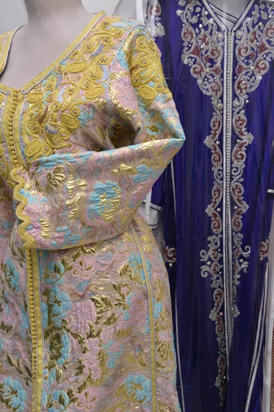 Details Van Een Blauwe Marokkaanse Caftan Voor Vrouwen Gouden Lac — Stockfoto